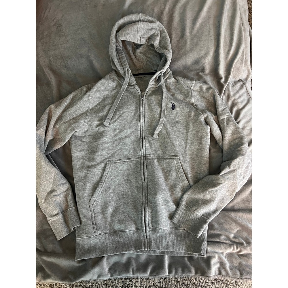 US Polo Assn Mens Gray Full Zip Hoodie Sweatshirt Small Embroidered Logo